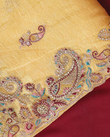 Vishal Prints Warm Yellow Designer Crushed Tissue Saree With Embroidery-Diamond Work And Cut Work Border
