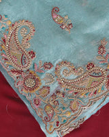 Vishal Prints Sky Blue Designer Crushed Organza Saree With Embroidery-Diamond Work And Cut Work Border