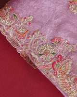 Vishal Prints Lavender Designer Crushed Organza Saree With Embroidery-Diamond Work And Cut Work Border