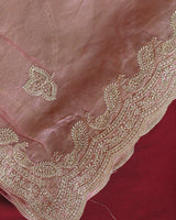 Vishal Prints Faded Pink Designer Fancy Satin Saree With Embroidery-Diamond Work And Cut Work Border