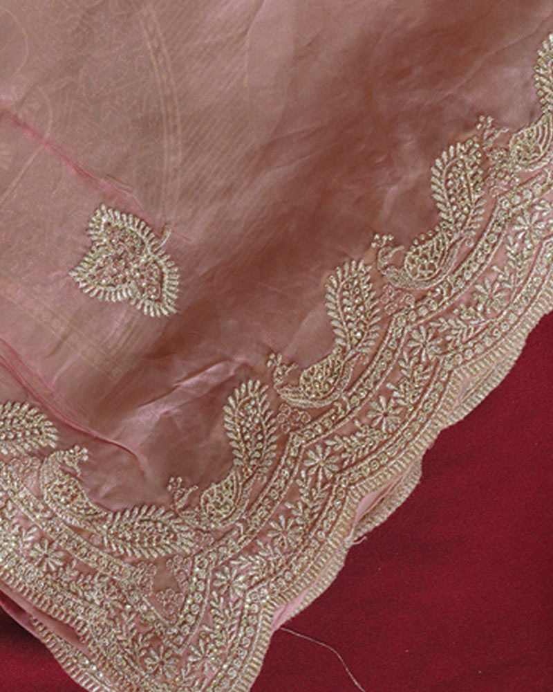 Vishal Prints Faded Pink Designer Fancy Satin Saree With Embroidery-Diamond Work And Cut Work Border