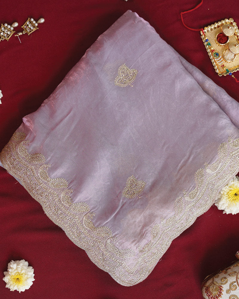Vishal Prints Pastel Purple Designer Fancy Satin Saree With Embroidery-Diamond Work And Cut Work Border