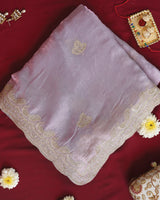 Vishal Prints Pastel Purple Designer Fancy Satin Saree With Embroidery-Diamond Work And Cut Work Border