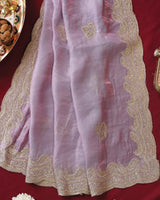 Vishal Prints Pastel Purple Designer Fancy Satin Saree With Embroidery-Diamond Work And Cut Work Border