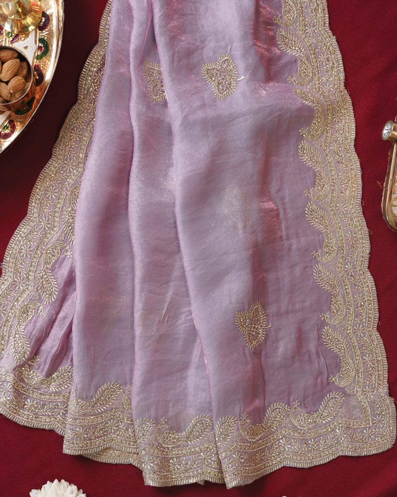 Vishal Prints Pastel Purple Designer Fancy Satin Saree With Embroidery-Diamond Work And Cut Work Border