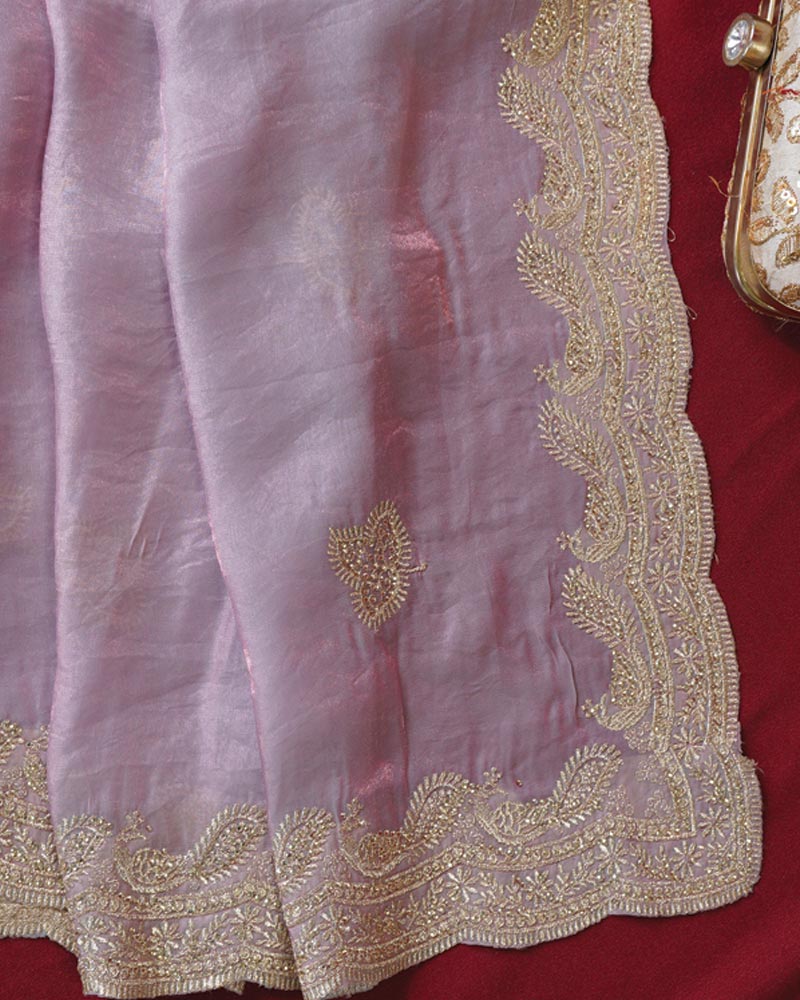 Vishal Prints Pastel Purple Designer Fancy Satin Saree With Embroidery-Diamond Work And Cut Work Border