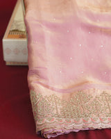 Vishal Prints Baby Pink Designer Fancy Satin Saree With Embroidery-Diamond Work And Cut Work Border
