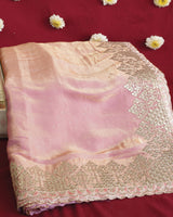 Vishal Prints Baby Pink Designer Fancy Satin Saree With Embroidery-Diamond Work And Cut Work Border