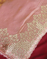Vishal Prints Baby Pink Designer Fancy Satin Saree With Embroidery-Diamond Work And Cut Work Border