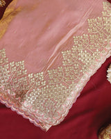 Vishal Prints Baby Pink Designer Fancy Satin Saree With Embroidery-Diamond Work And Cut Work Border