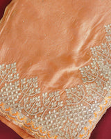 Vishal Prints Pastel Orange Designer Fancy Satin Saree With Embroidery-Diamond Work And Cut Work Border