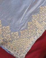 Vishal Prints Greyish Blue Designer Fancy Satin Saree With Embroidery-Diamond Work And Cut Work Border