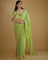 Vishal Prints Pastel Olive Green Designer Fancy Satin Saree With Embroidery-Diamond Work And Cut Work Border