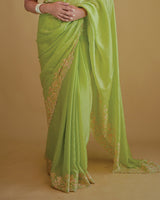 Vishal Prints Pastel Olive Green Designer Fancy Satin Saree With Embroidery-Diamond Work And Cut Work Border