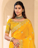Vishal Prints Golden Yellow Designer Fancy Satin Saree With Zari-Embroidery Work And Cut Work Border