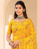 Vishal Prints Golden Yellow Designer Fancy Satin Saree With Zari-Embroidery Work And Cut Work Border