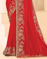 Vishal Prints Venetian Red Designer Fancy Satin Saree With Zari-Embroidery Work And Cut Work Border