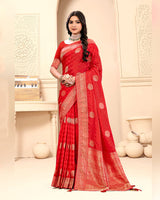 Persian Red Designer Dola Silk Saree With Zari Weaving-Diamond Work And Tassel