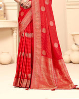 Persian Red Designer Dola Silk Saree With Zari Weaving-Diamond Work And Tassel