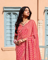 Vishal Prints Light Coral Printed Brasso Saree With Fancy Border