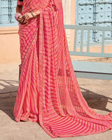 Vishal Prints Light Coral Printed Brasso Saree With Fancy Border