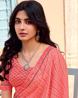 Vishal Prints Light Coral Printed Brasso Saree With Fancy Border