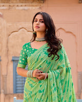 Vishal Prints Pastel Green Printed Brasso Saree With Fancy Border