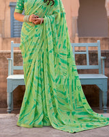 Vishal Prints Pastel Green Printed Brasso Saree With Fancy Border