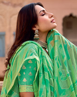 Vishal Prints Pastel Green Printed Brasso Saree With Fancy Border