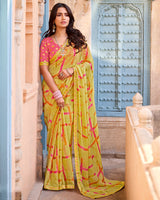 Vishal Prints Light Mustard Printed Brasso Saree With Fancy Border