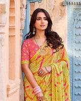 Vishal Prints Light Mustard Printed Brasso Saree With Fancy Border
