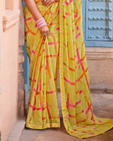 Vishal Prints Light Mustard Printed Brasso Saree With Fancy Border