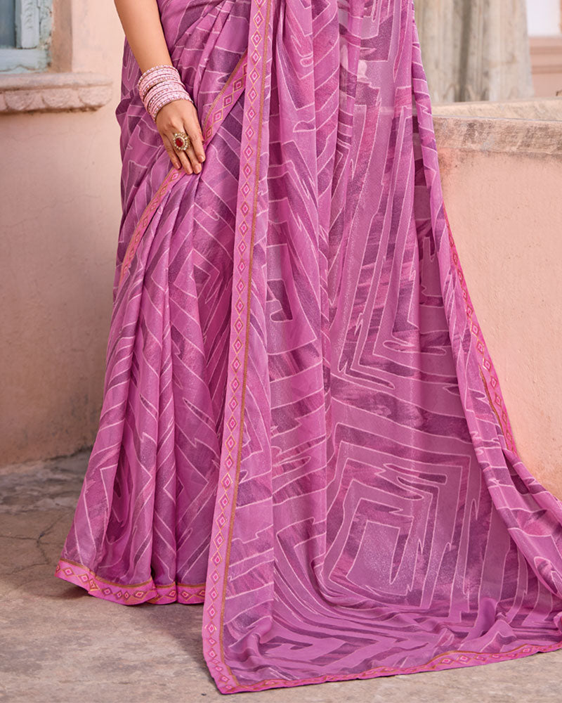 Vishal Prints Light Plum Printed Brasso Saree With Fancy Border