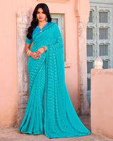 Vishal Prints Fountain Blue Printed Brasso Saree With Fancy Border