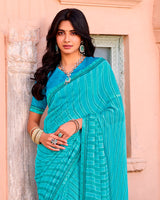 Vishal Prints Fountain Blue Printed Brasso Saree With Fancy Border