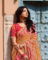 Vishal Prints Light Brownish Orange Printed Brasso Saree With Fancy Border