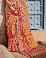 Vishal Prints Light Brownish Orange Printed Brasso Saree With Fancy Border
