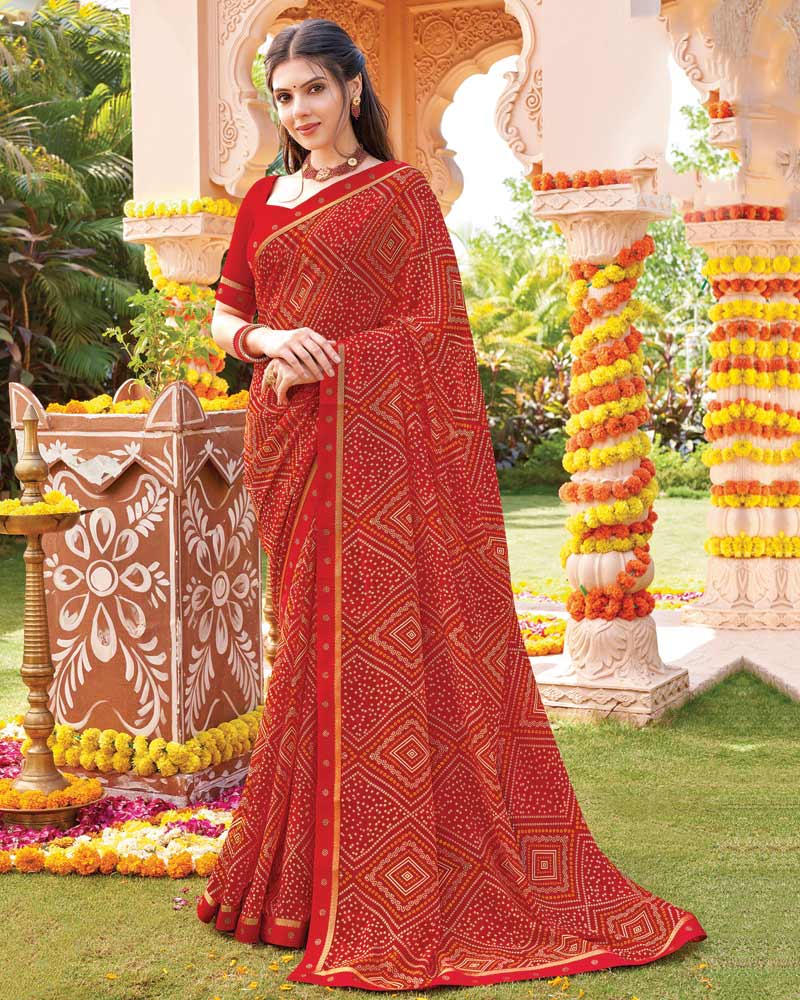 Vishal Prints Milano Red Printed Georgette Saree With Fancy Border