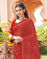 Vishal Prints Milano Red Printed Georgette Saree With Fancy Border