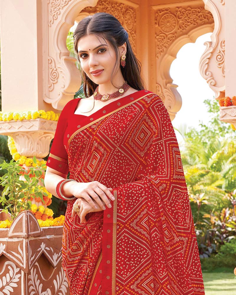 Vishal Prints Milano Red Printed Georgette Saree With Fancy Border
