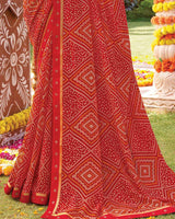 Vishal Prints Milano Red Printed Georgette Saree With Fancy Border