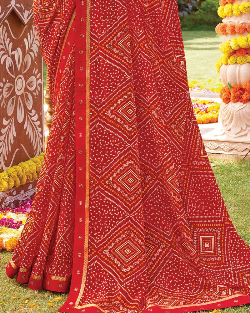 Vishal Prints Milano Red Printed Georgette Saree With Fancy Border