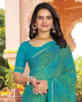 Vishal Prints Ocean Blue Printed Georgette Saree With Fancy Border