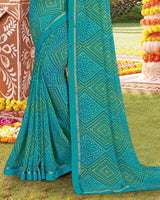 Vishal Prints Ocean Blue Printed Georgette Saree With Fancy Border