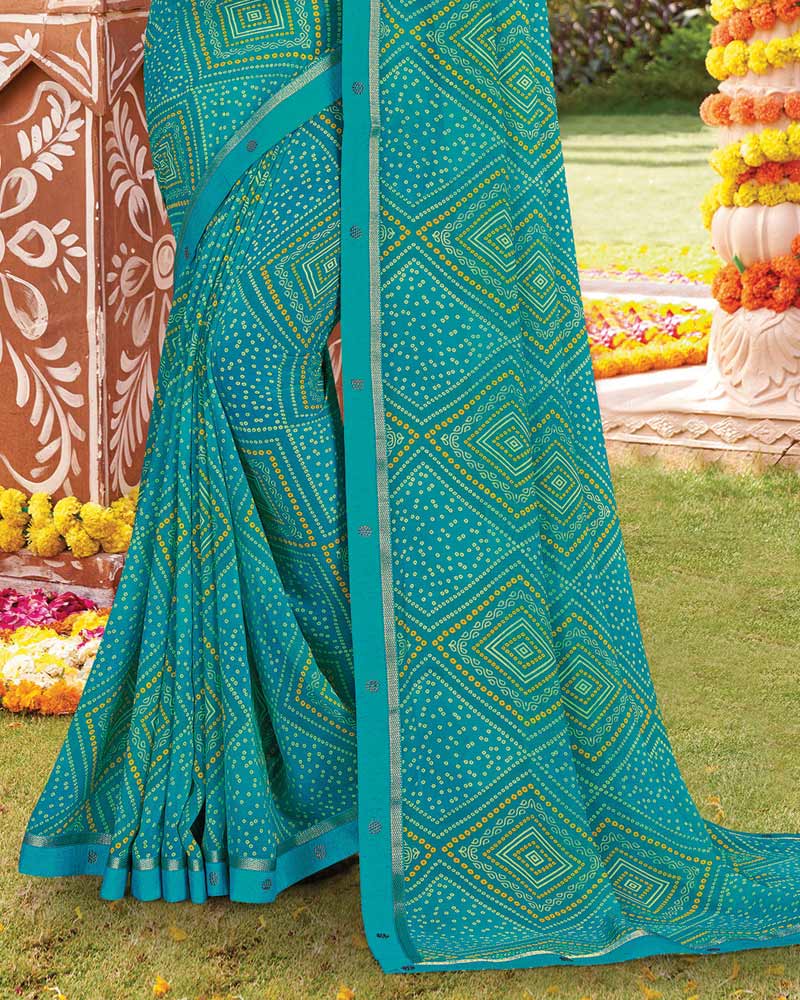 Vishal Prints Ocean Blue Printed Georgette Saree With Fancy Border