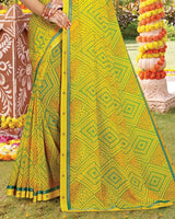 Vishal Prints Golden Yellow Printed Georgette Saree With Fancy Border