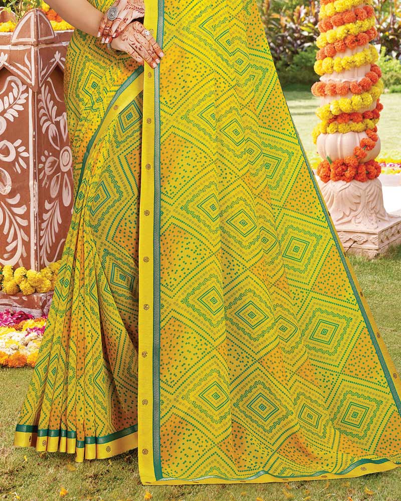 Vishal Prints Golden Yellow Printed Georgette Saree With Fancy Border