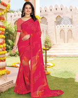Vishal Prints Pinkish Red Printed Georgette Saree With Fancy Border