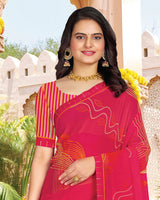 Vishal Prints Pinkish Red Printed Georgette Saree With Fancy Border