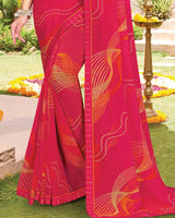 Vishal Prints Pinkish Red Printed Georgette Saree With Fancy Border